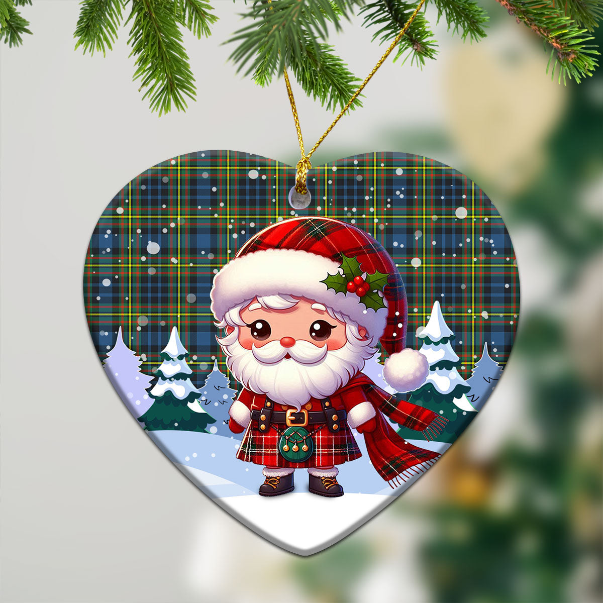 MacLellan Ancient Tartan Christmas Ceramic Ornament - Santa Claus In Kilt Style