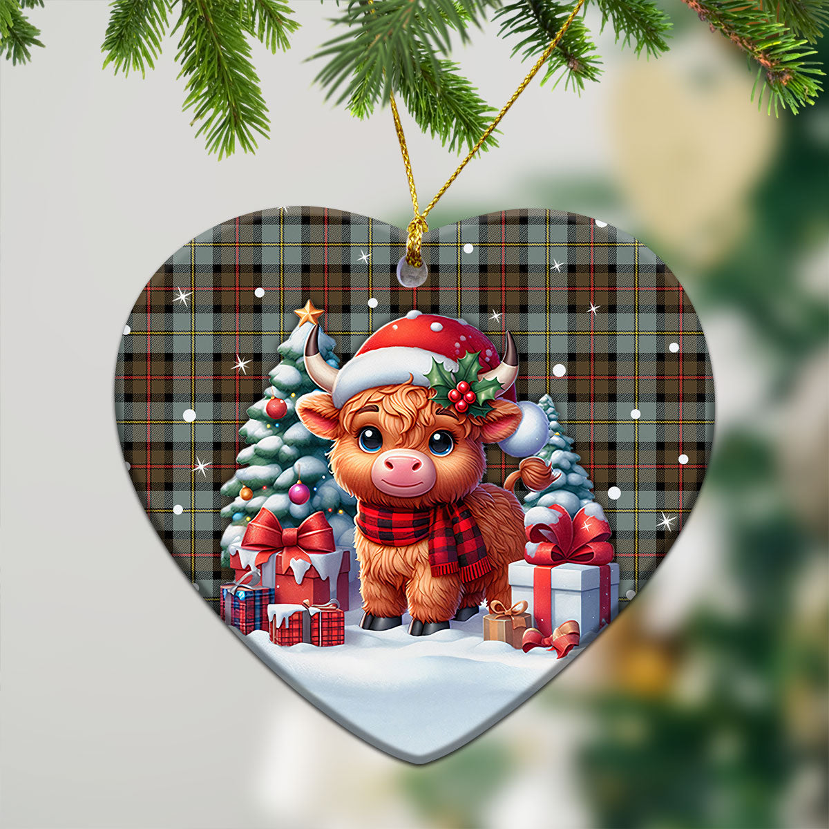 MacLeod of Harris Weathered Tartan Christmas Ceramic Ornament - Highland Cow Winter Style