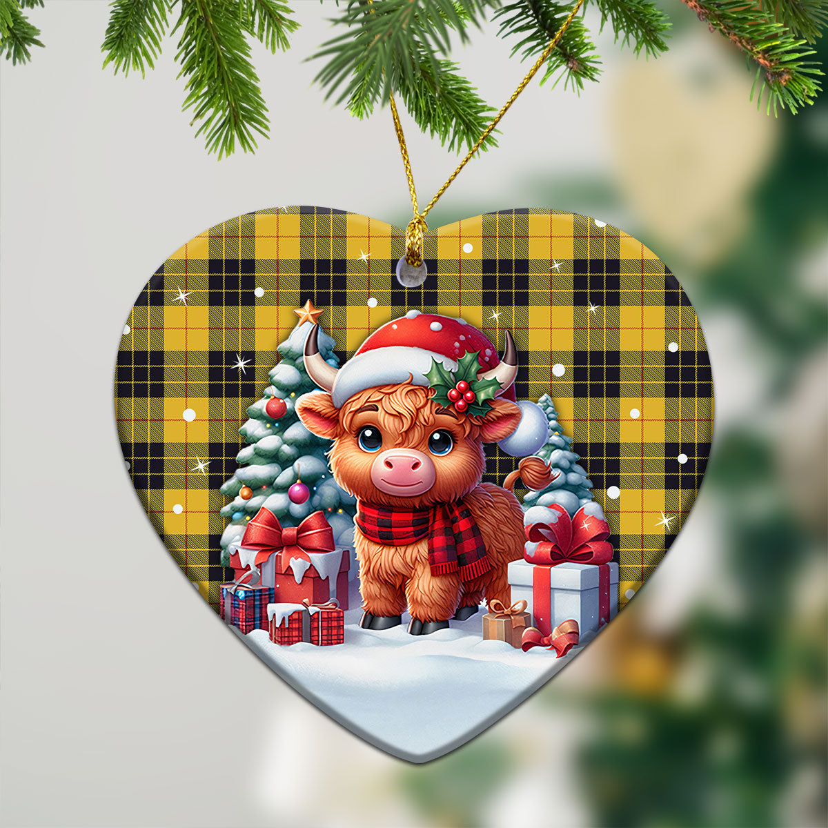 MacLeod of Lewis Ancient Tartan Christmas Ceramic Ornament - Highland Cow Winter Style