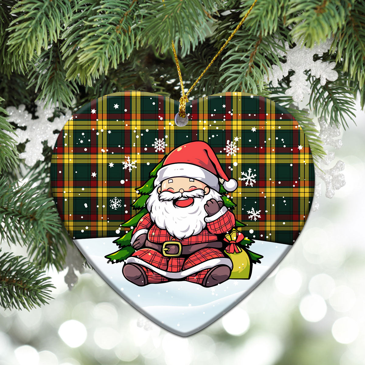 MacMillan Old Modern Tartan Christmas Ceramic Ornament - Scottish Santa Style