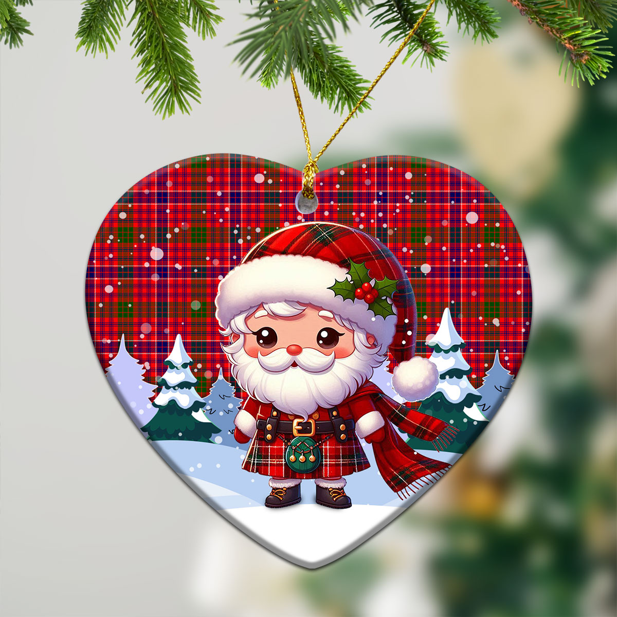 MacRae Modern Tartan Christmas Ceramic Ornament - Santa Claus In Kilt Style