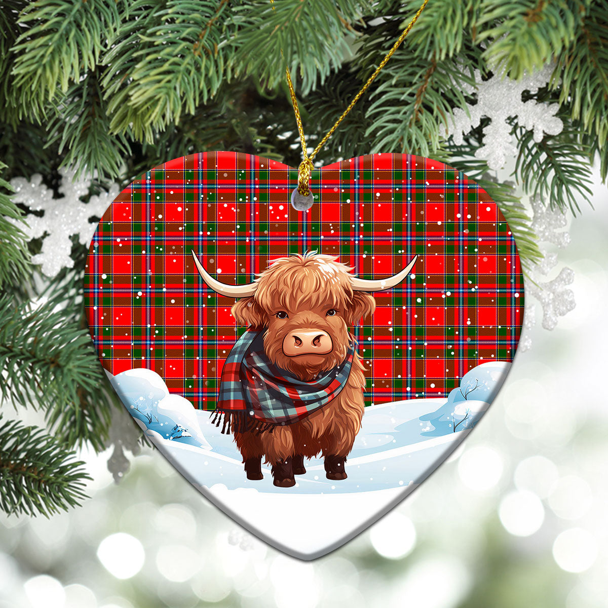 Maule Tartan Christmas Ceramic Ornament - Highland Cows Snow Style