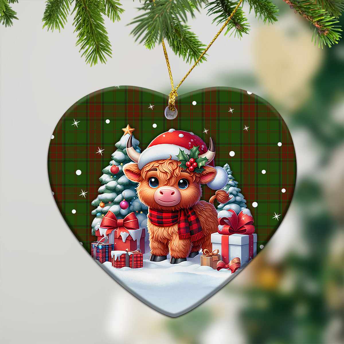 Maxwell Hunting Tartan Christmas Ceramic Ornament - Highland Cow Winter Style