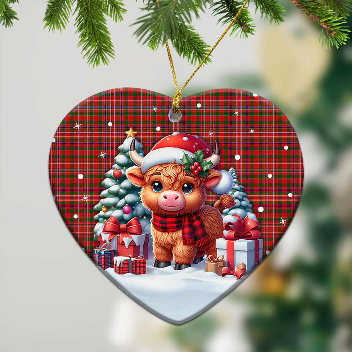 McAlister Modern Tartan Christmas Ceramic Ornament - Highland Cow Winter Style