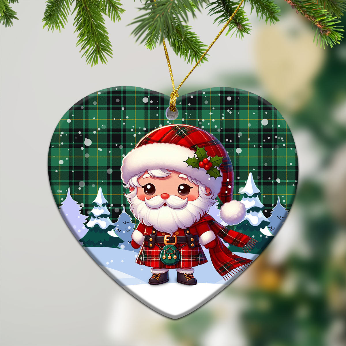 McArthur Ancient Tartan Christmas Ceramic Ornament - Santa Claus In Kilt Style