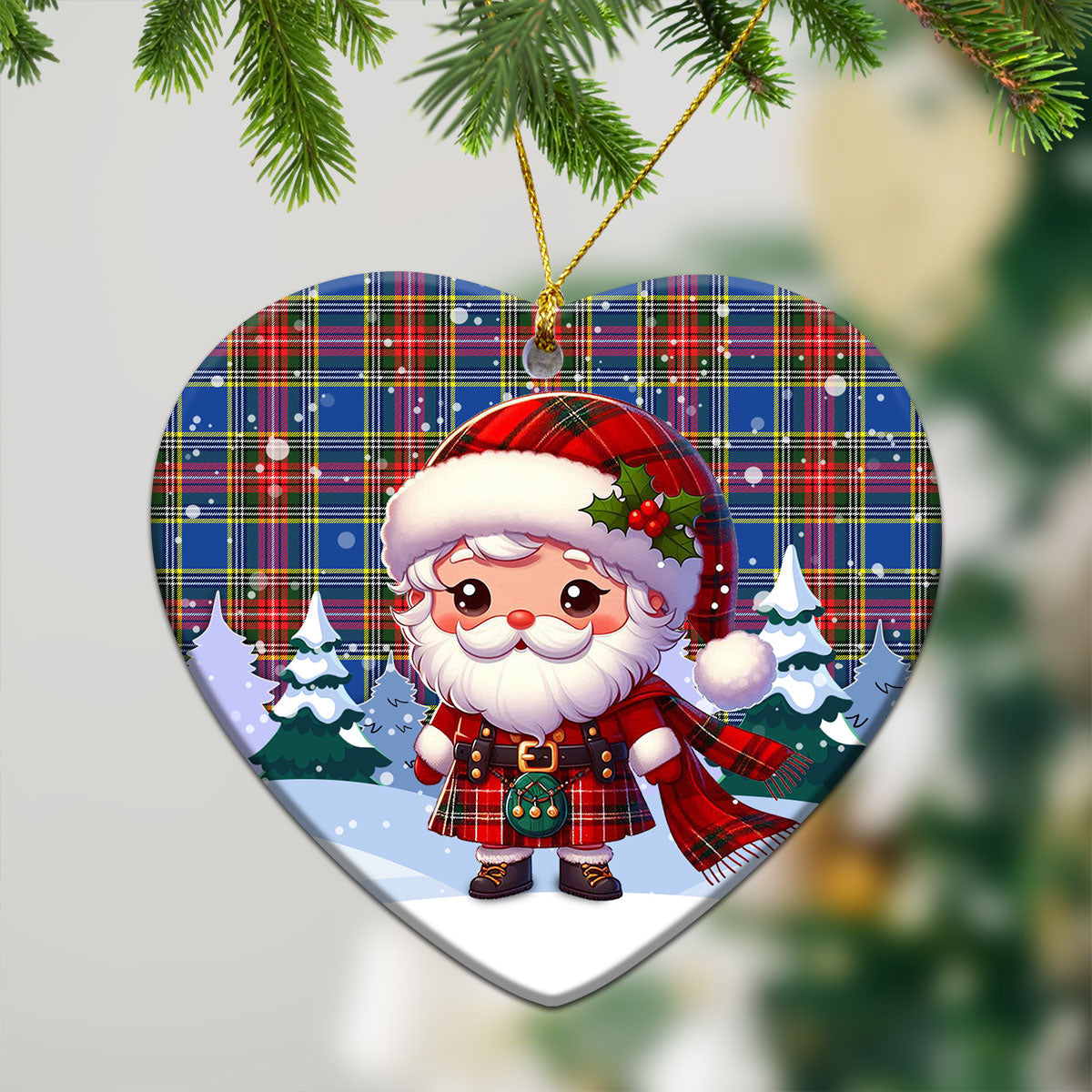 McBeth Modern Tartan Christmas Ceramic Ornament - Santa Claus In Kilt Style