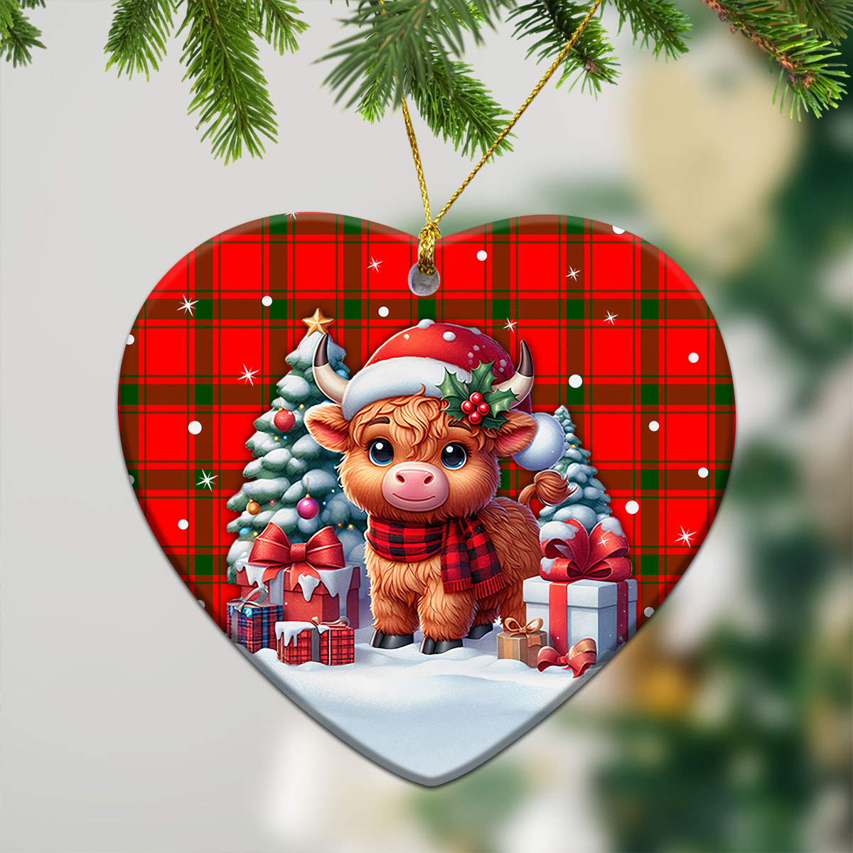 McDonald of Sleat Tartan Christmas Ceramic Ornament - Highland Cow Winter Style