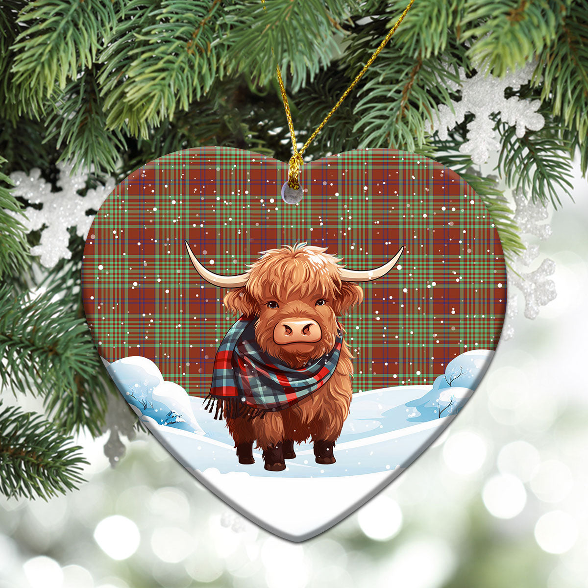 McGillivray Hunting Ancient Tartan Christmas Ceramic Ornament - Highland Cows Snow Style