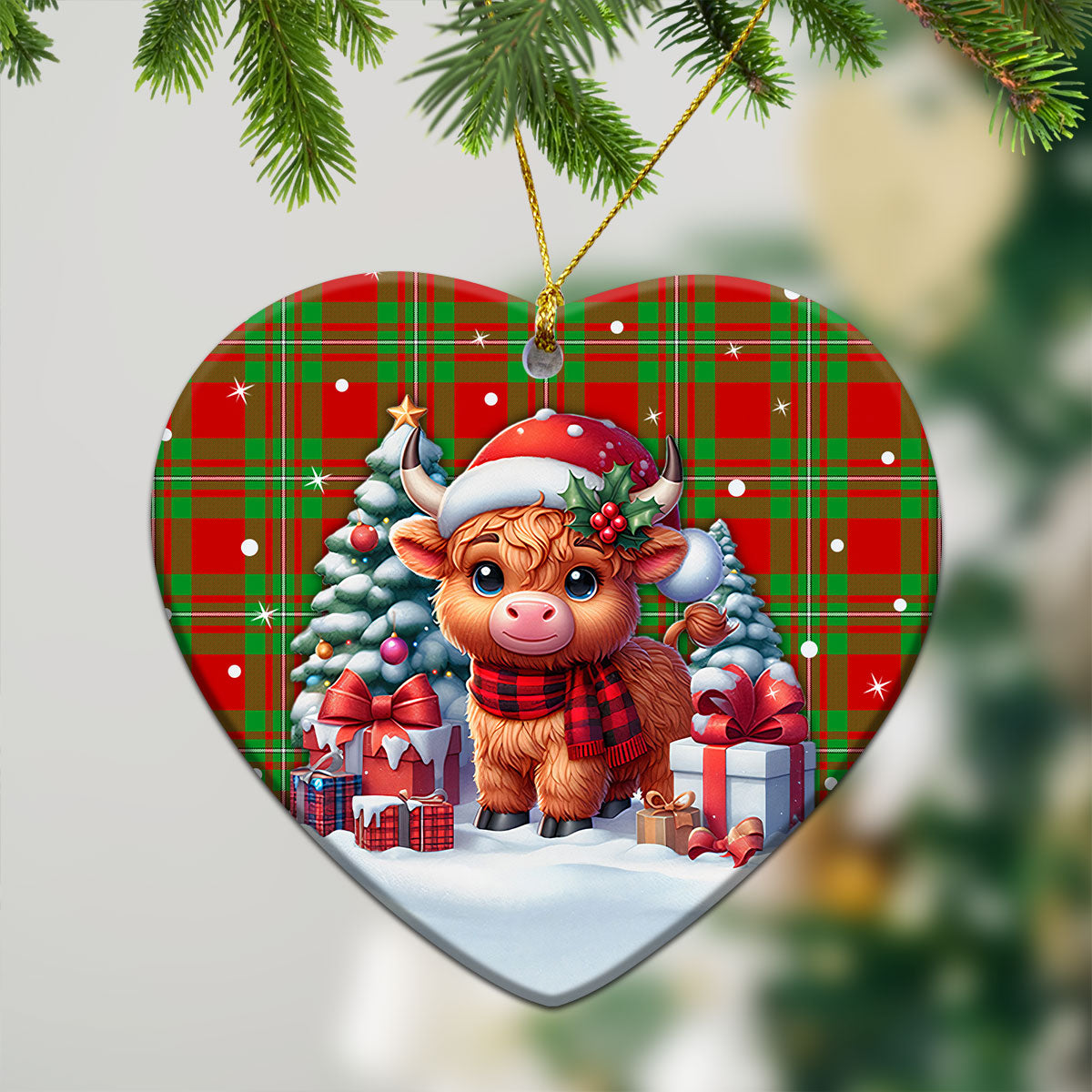 McGregor Modern Tartan Christmas Ceramic Ornament - Highland Cow Winter Style