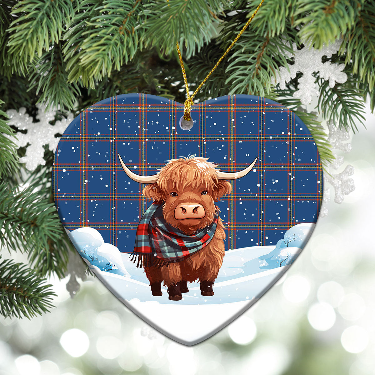 McLaine of Loch Buie Hunting Ancient Tartan Christmas Ceramic Ornament - Highland Cows Snow Style