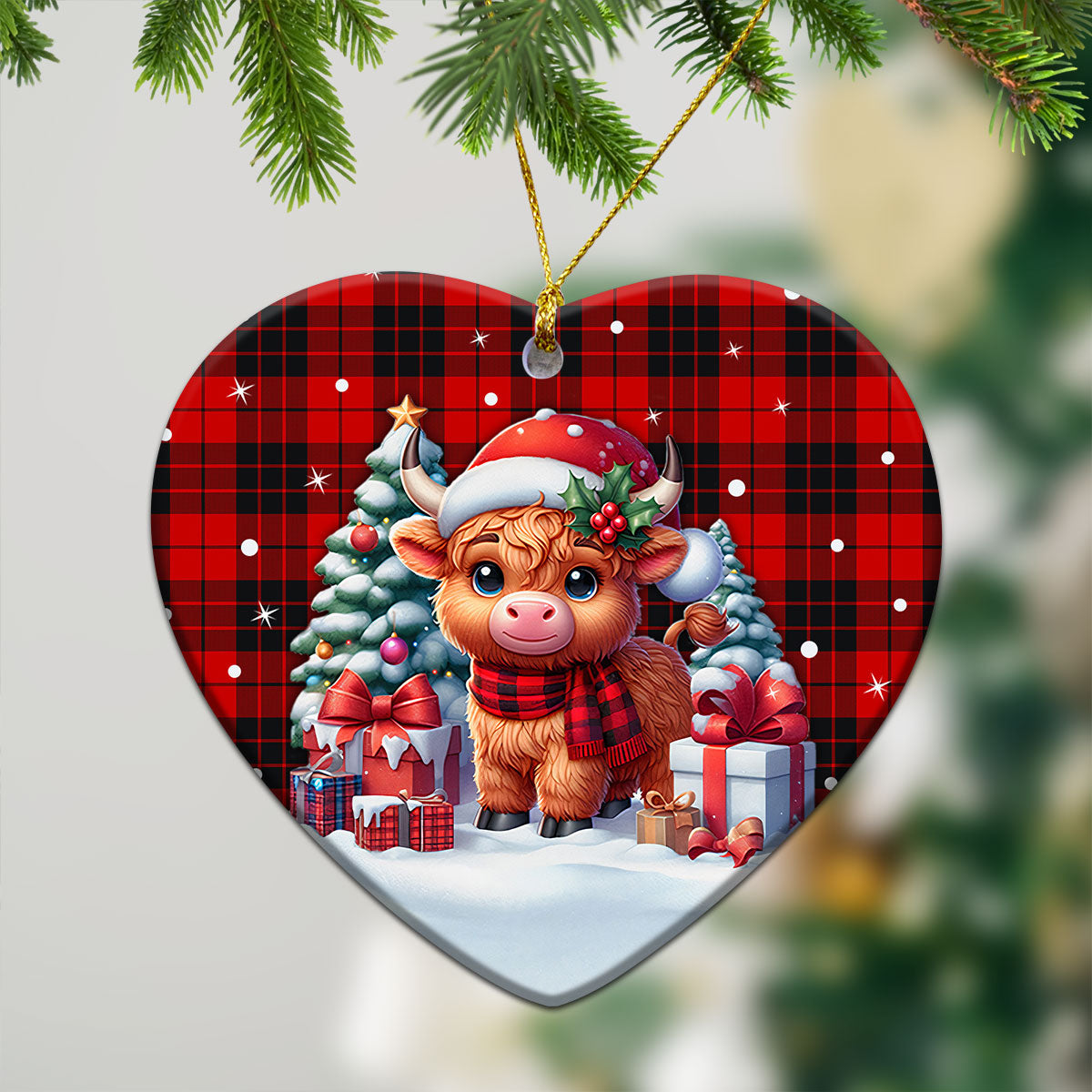 McLeod of Raasay Tartan Christmas Ceramic Ornament - Highland Cow Winter Style