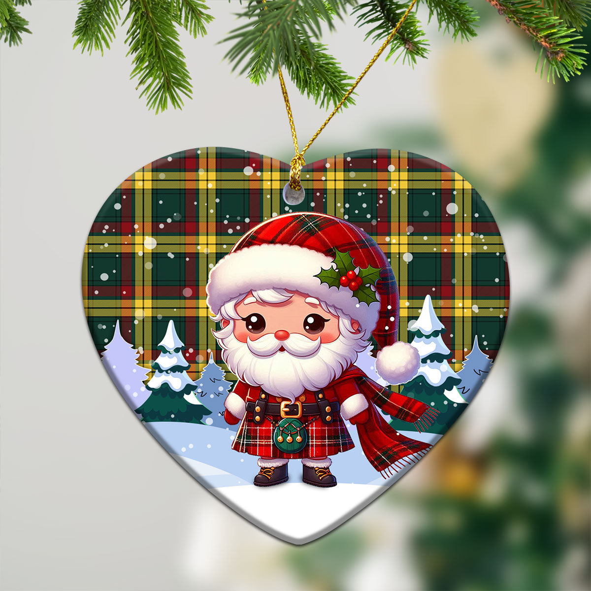 McMillan Old Modern Tartan Christmas Ceramic Ornament - Santa Claus In Kilt Style