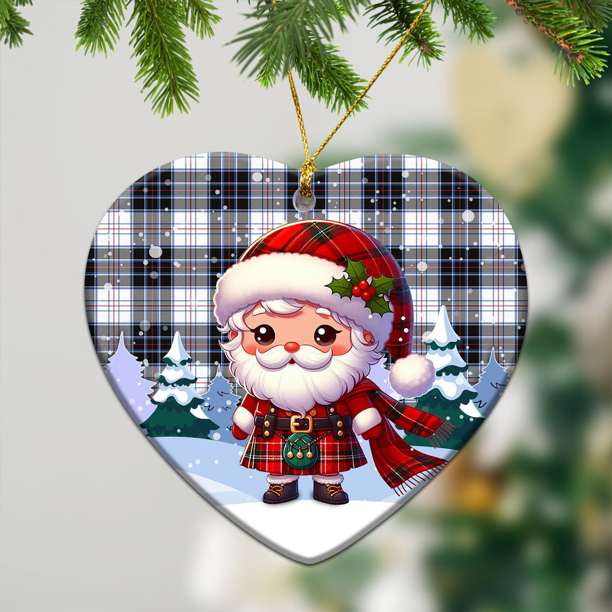 McRae Dress Modern Tartan Christmas Ceramic Ornament - Santa Claus In Kilt Style