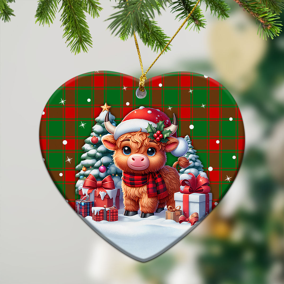 Middleton Modern Tartan Christmas Ceramic Ornament - Highland Cow Winter Style