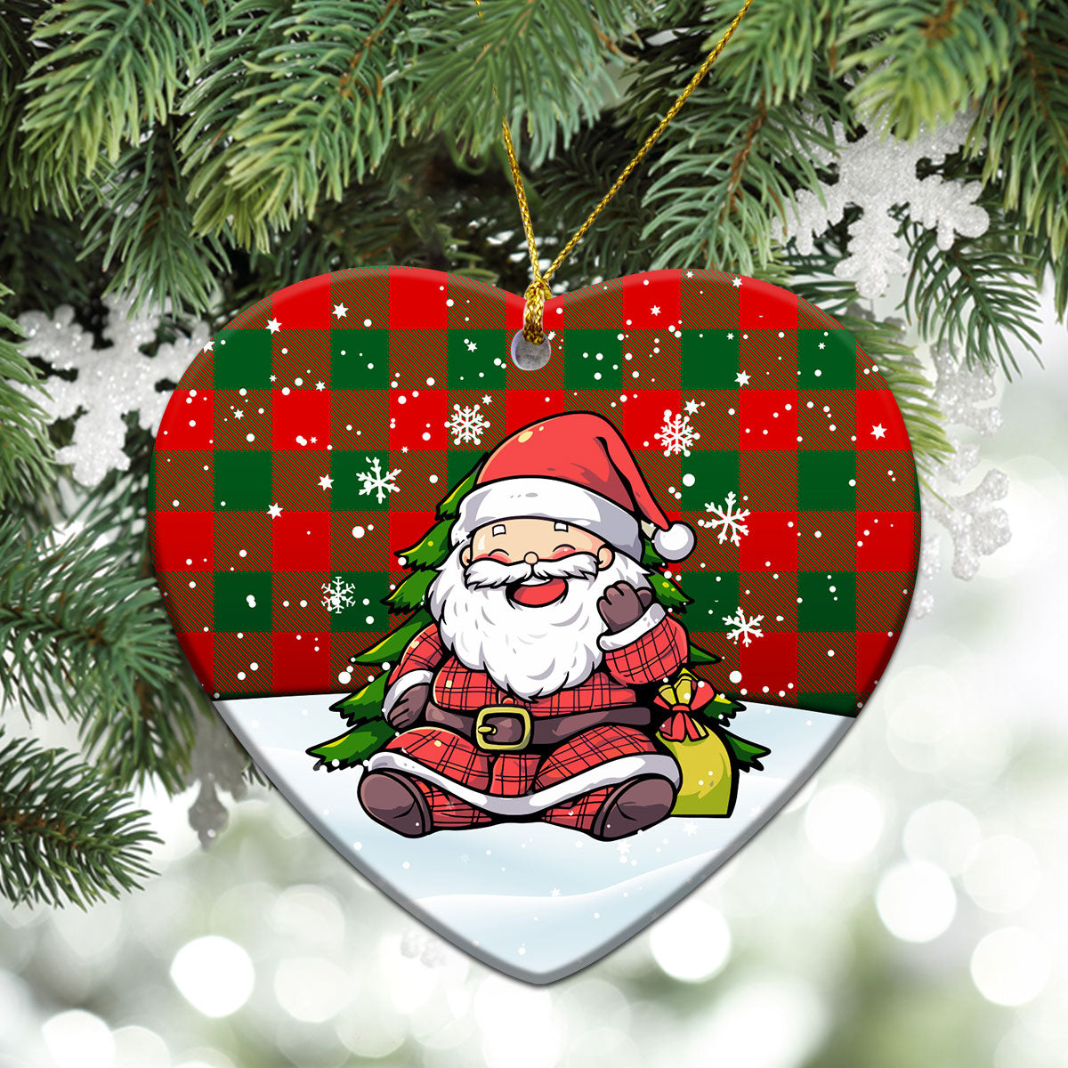 Moncreiffe (or Moncreiff) Tartan Christmas Ceramic Ornament - Scottish Santa Style