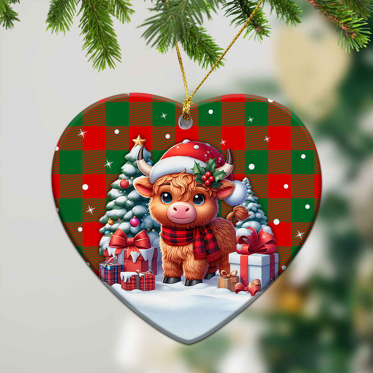 Moncrief Tartan Christmas Ceramic Ornament - Highland Cow Winter Style