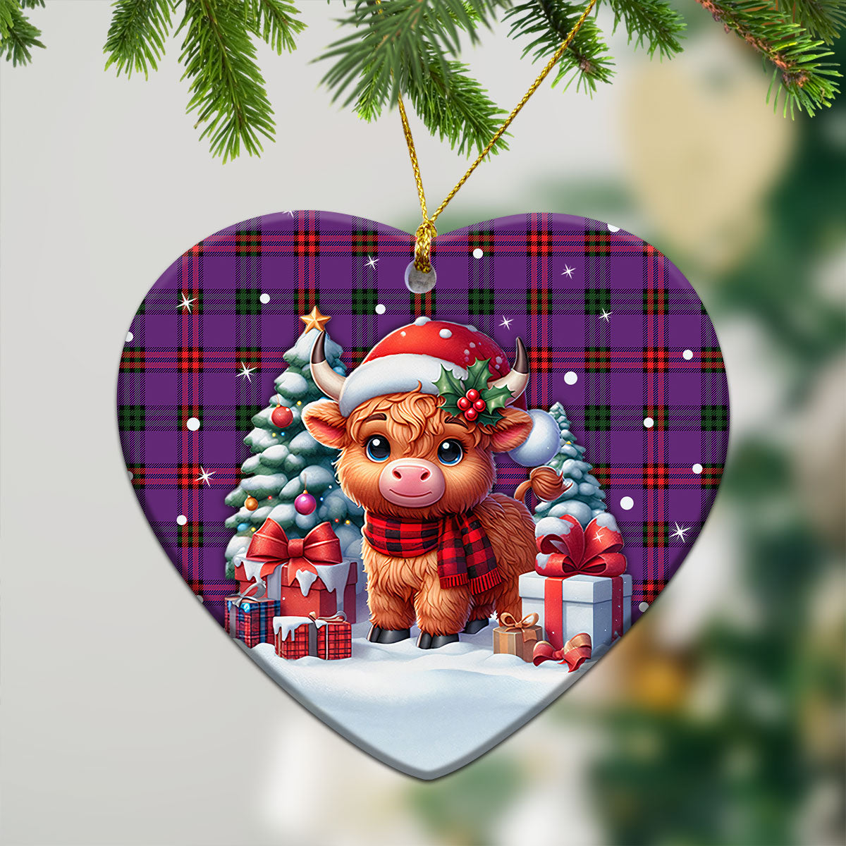 Montgomery Modern Tartan Christmas Ceramic Ornament - Highland Cow Winter Style