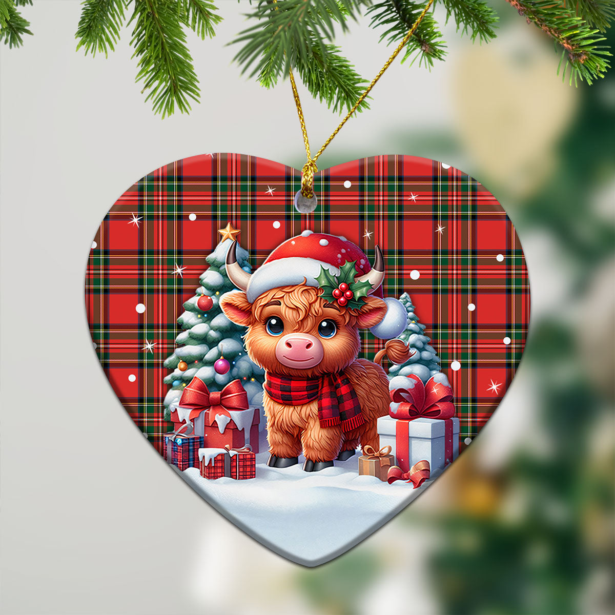 Monypenny Tartan Christmas Ceramic Ornament - Highland Cow Winter Style