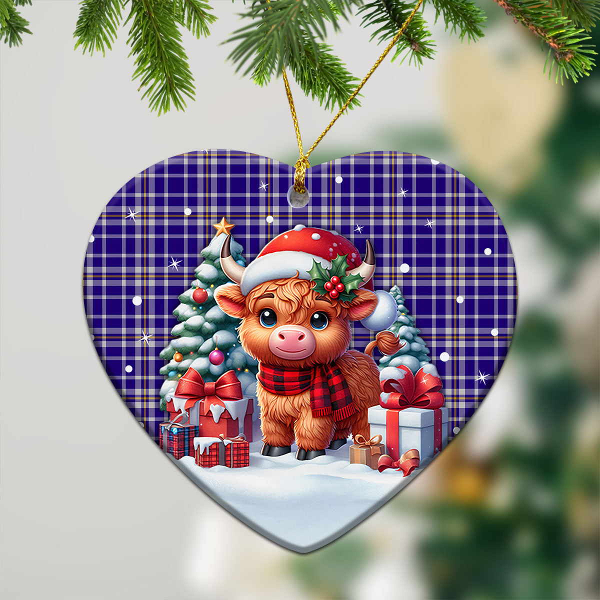 Ochterlony Tartan Christmas Ceramic Ornament - Highland Cow Winter Style