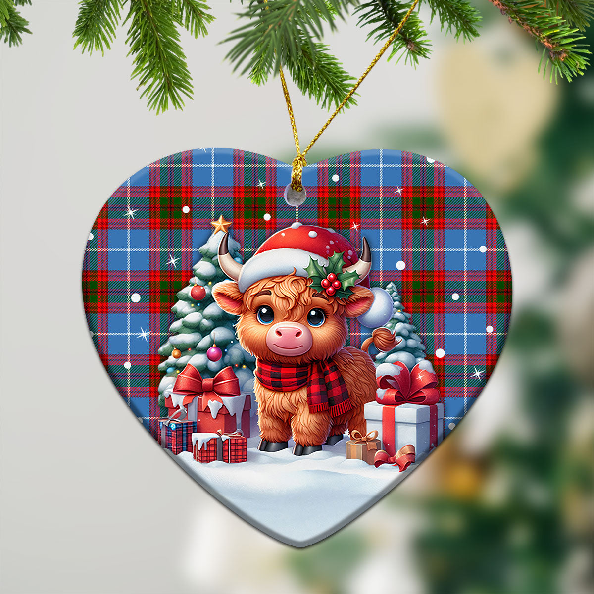 Pentland Tartan Christmas Ceramic Ornament - Highland Cow Winter Style