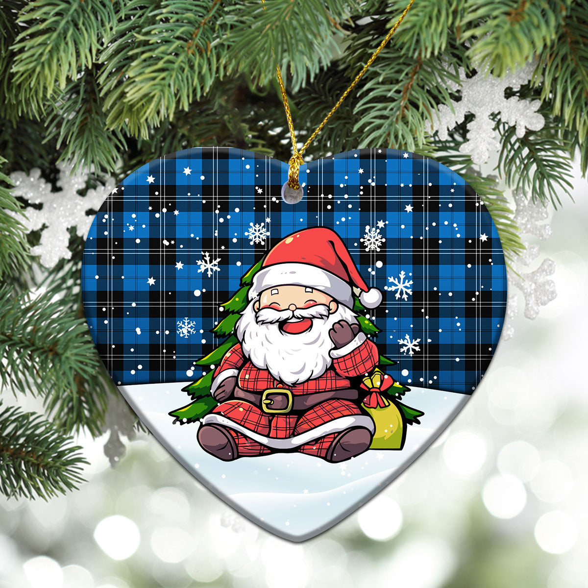 Ramsay Blue Ancient Tartan Christmas Ceramic Ornament - Scottish Santa Style