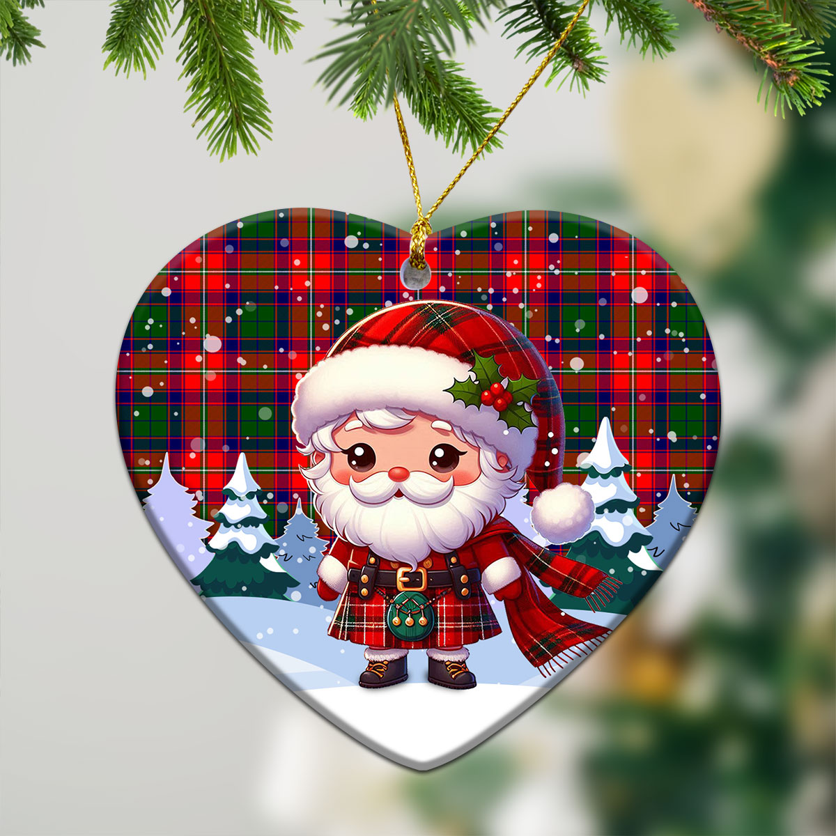 Riddell Tartan Christmas Ceramic Ornament - Santa Claus In Kilt Style