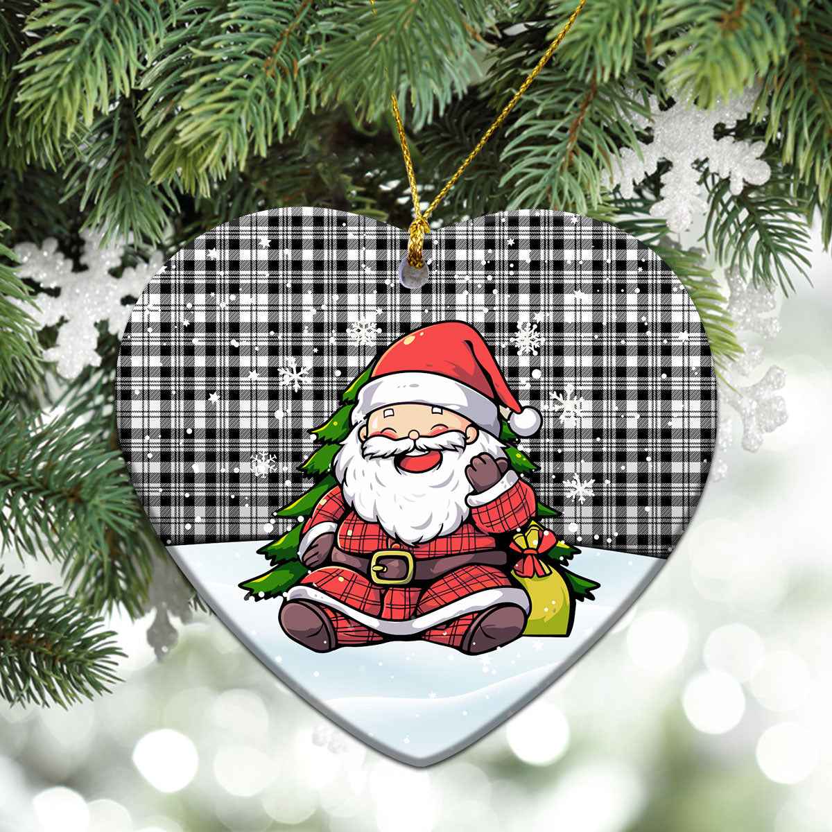 Scott Black & White Modern Tartan Christmas Ceramic Ornament - Scottish Santa Style