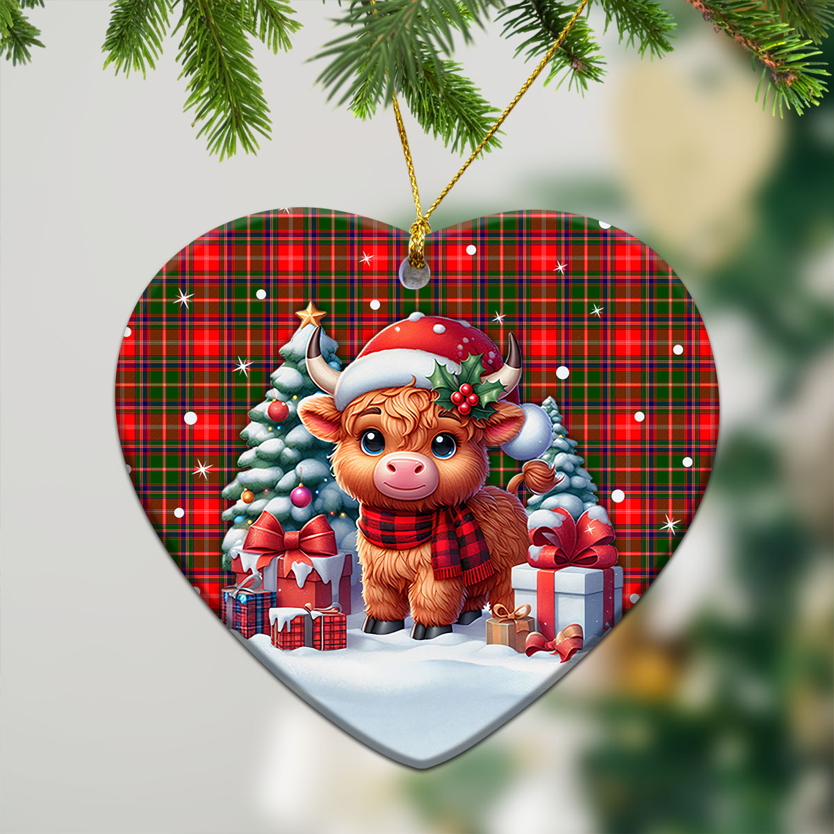 Somerville Tartan Christmas Ceramic Ornament - Highland Cow Winter Style