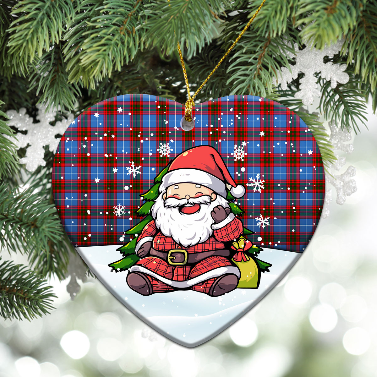 Spalding Tartan Christmas Ceramic Ornament - Scottish Santa Style