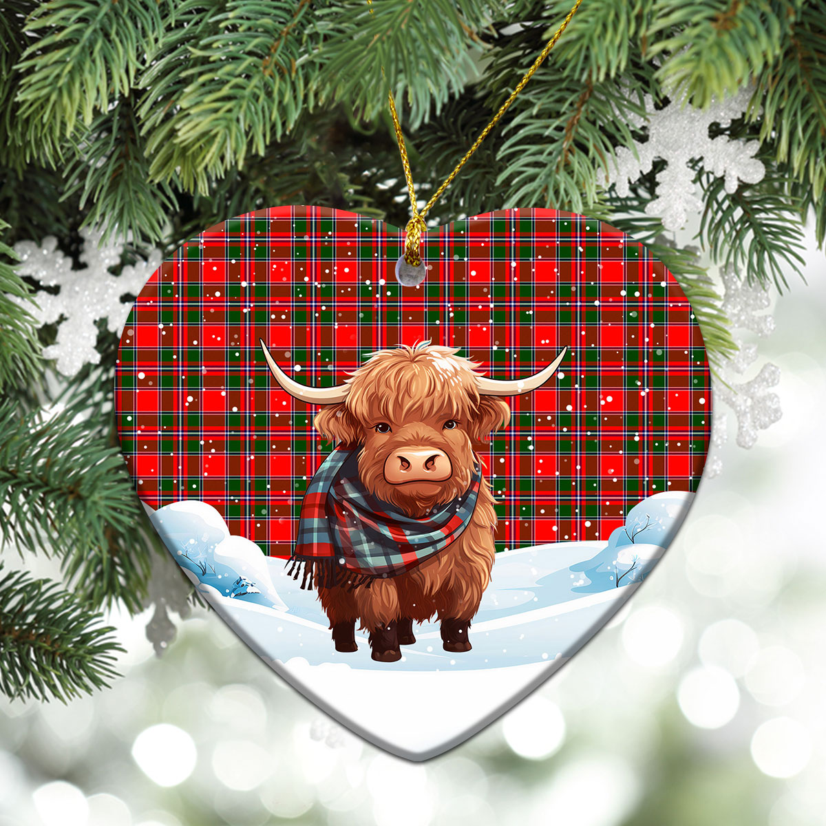 Spens (or Spence) Tartan Christmas Ceramic Ornament - Highland Cows Snow Style