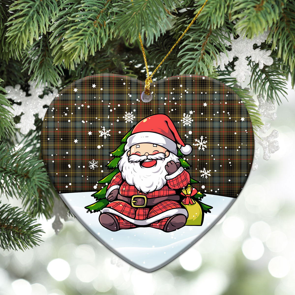 Stewart Hunting Weathered Tartan Christmas Ceramic Ornament - Scottish Santa Style