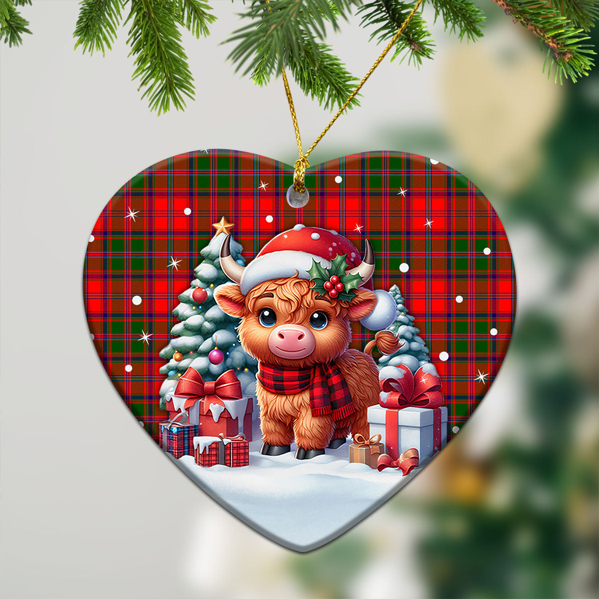 Stewart of Appin Modern Tartan Christmas Ceramic Ornament - Highland Cow Winter Style