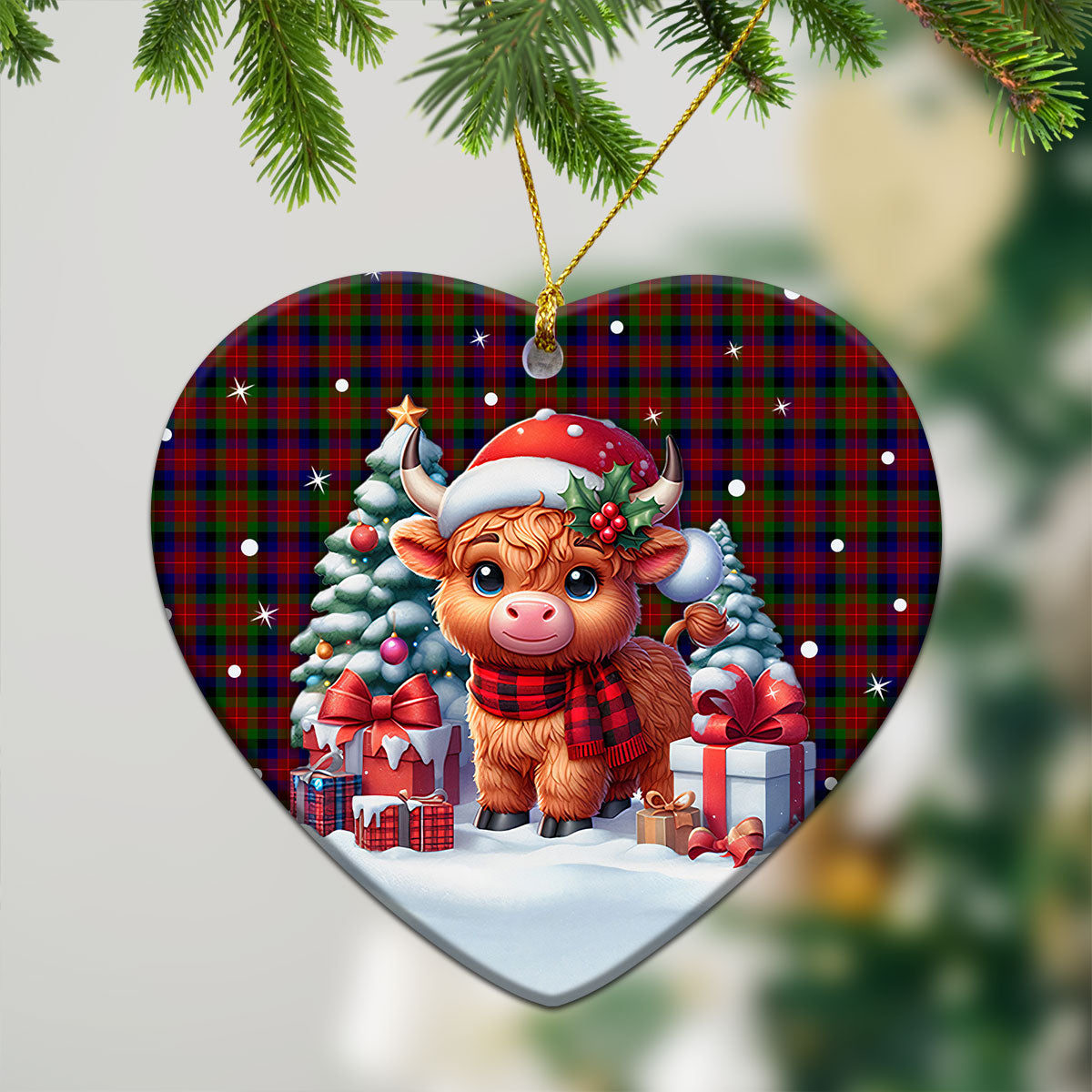 Tennant Tartan Christmas Ceramic Ornament - Highland Cow Winter Style