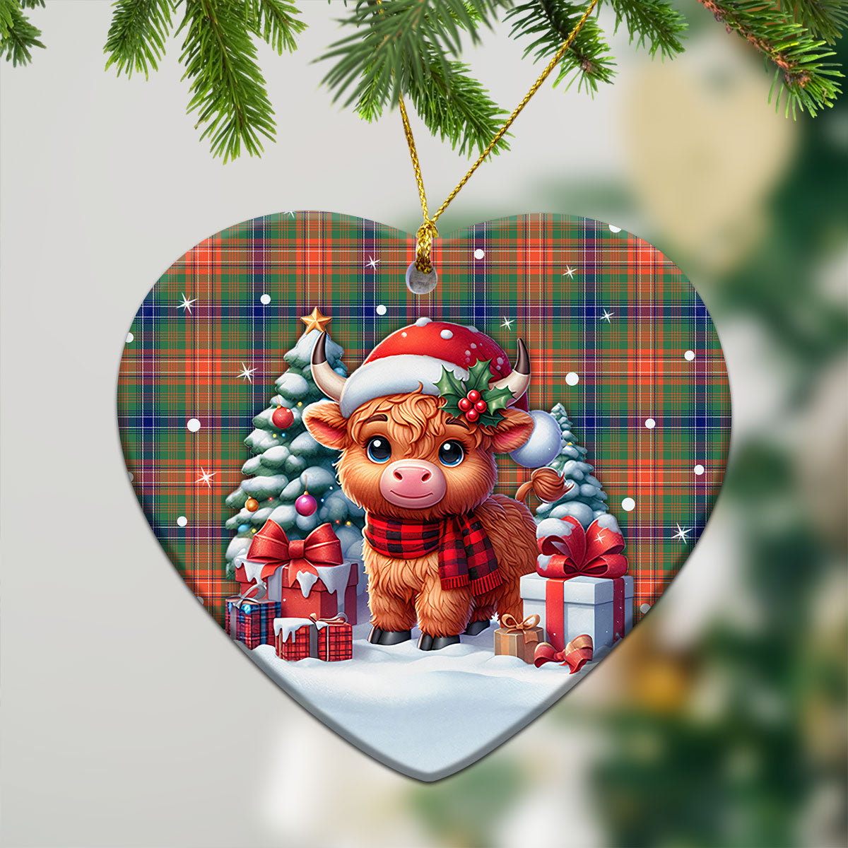 Wilson Ancient Tartan Christmas Ceramic Ornament - Highland Cow Winter Style