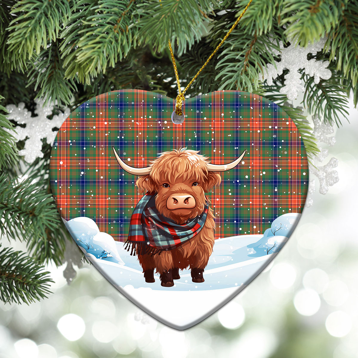 Wilson Ancient Tartan Christmas Ceramic Ornament - Highland Cows Snow Style