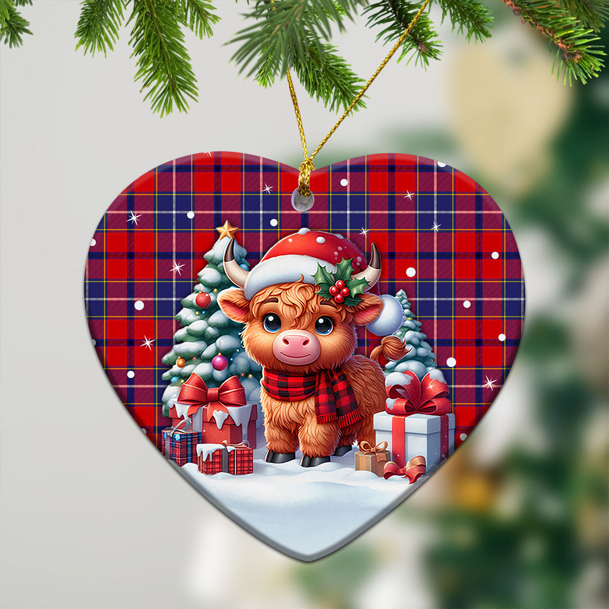 Wishart Dress Tartan Christmas Ceramic Ornament - Highland Cow Winter Style