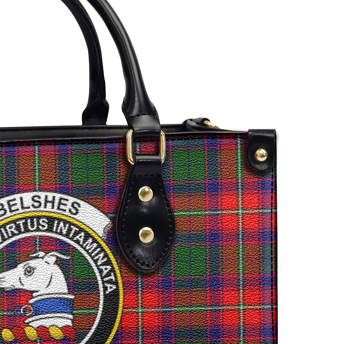 Belshes Tartan Crest Leather Handbag