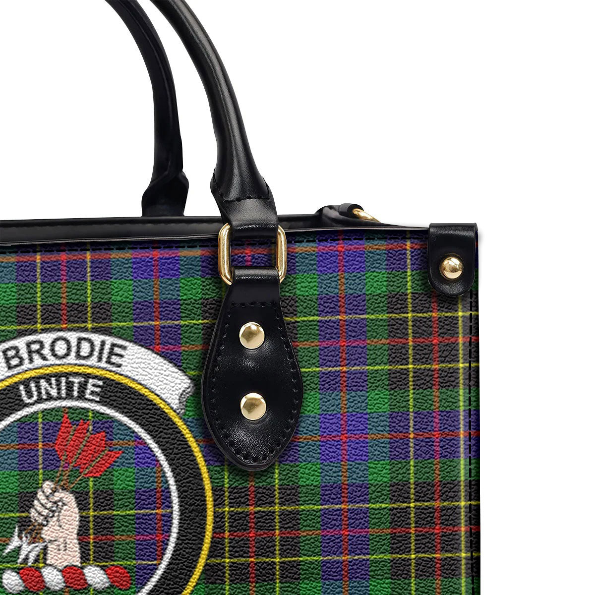 Brodie Hunting Modern Tartan Crest Leather Handbag