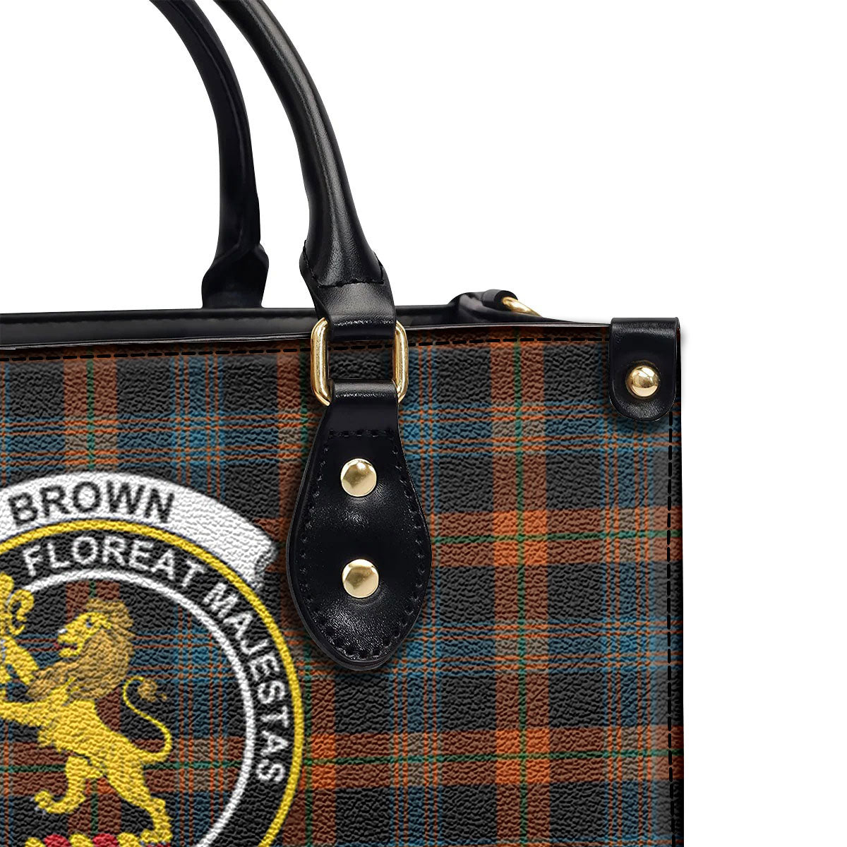 Brown Ancient Tartan Crest Leather Handbag