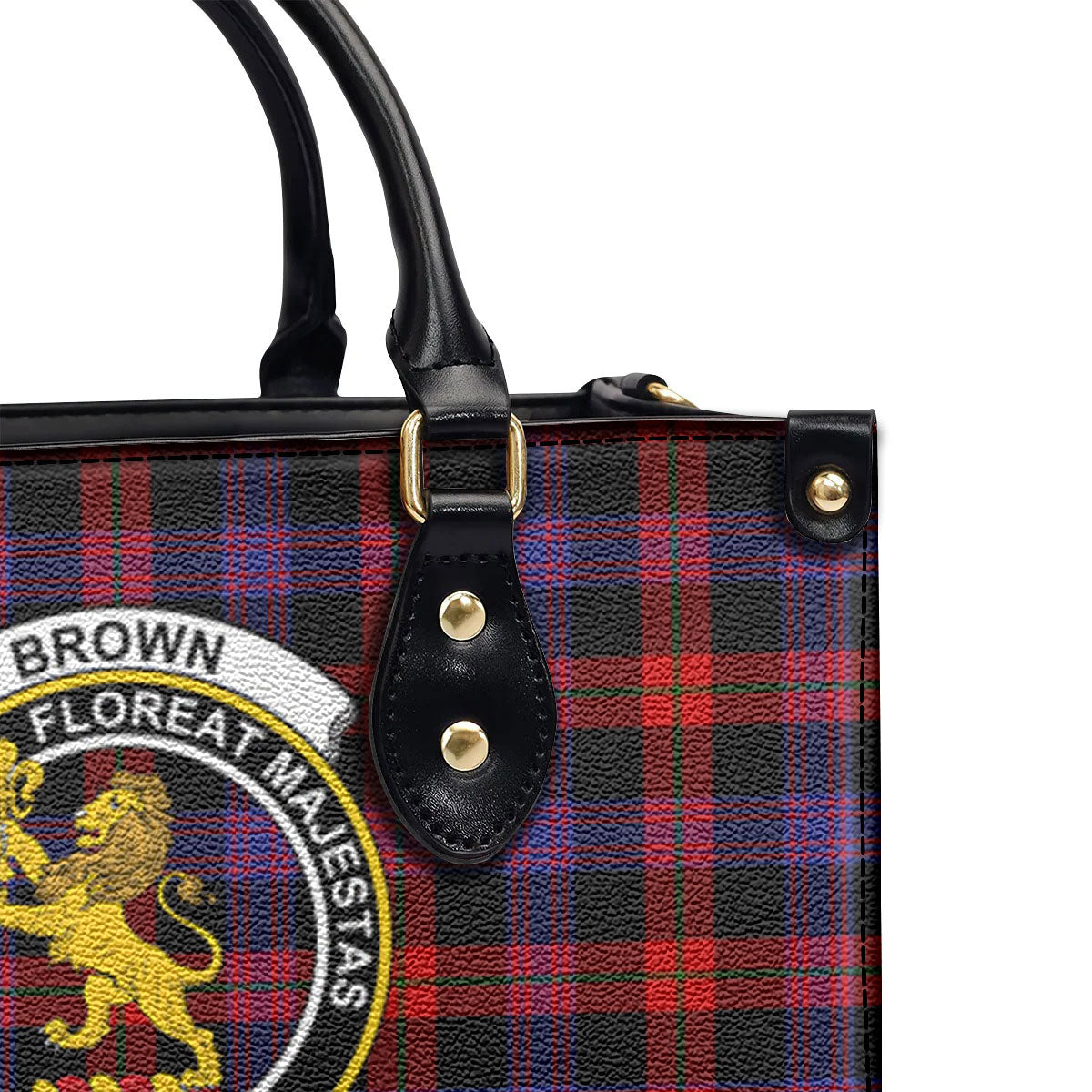 Brown Modern Tartan Crest Leather Handbag