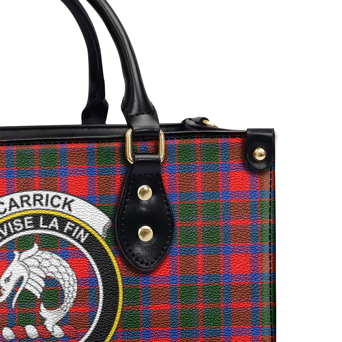 Carrick District Tartan Crest Leather Handbag