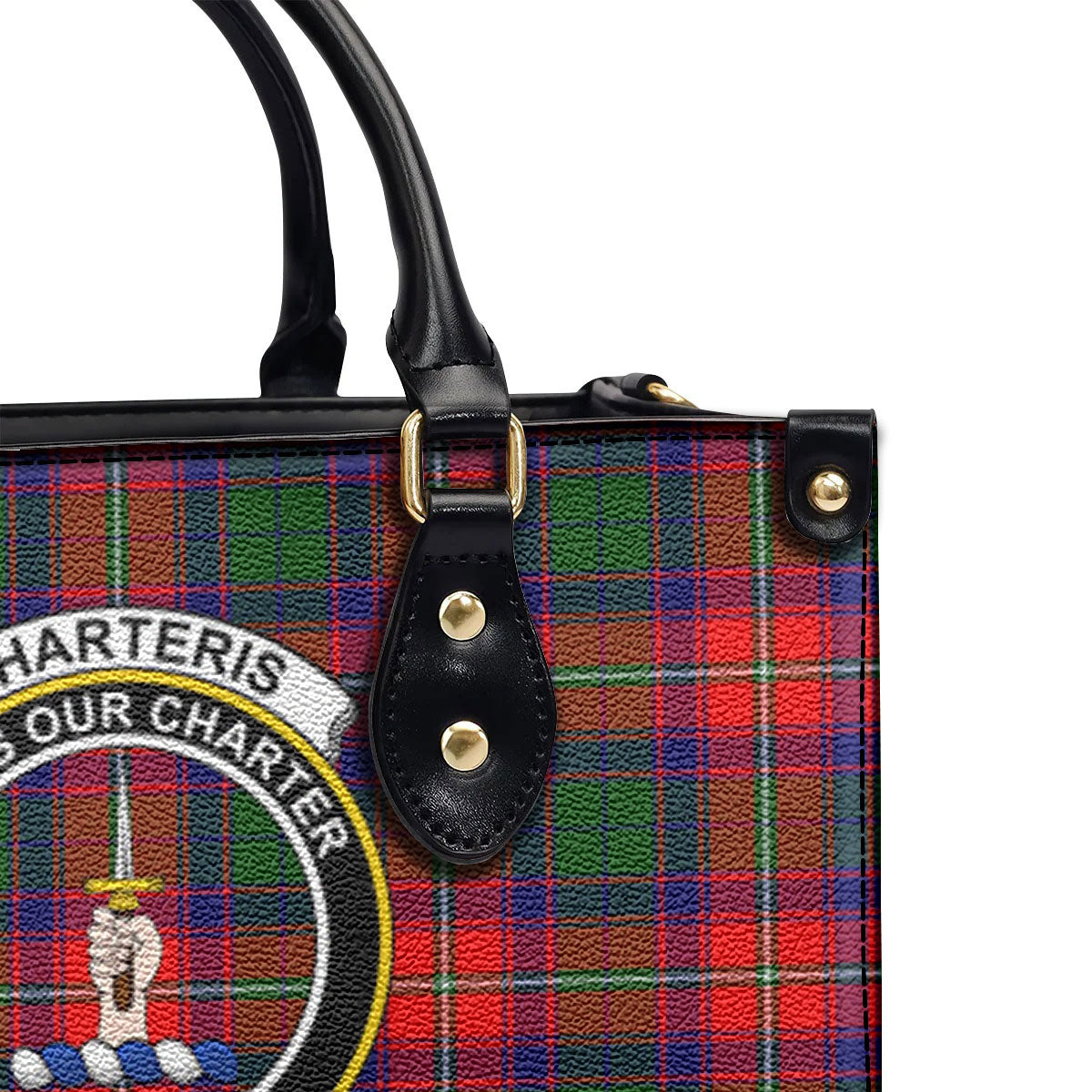 Charteris (Earl of Wemyss) Tartan Crest Leather Handbag