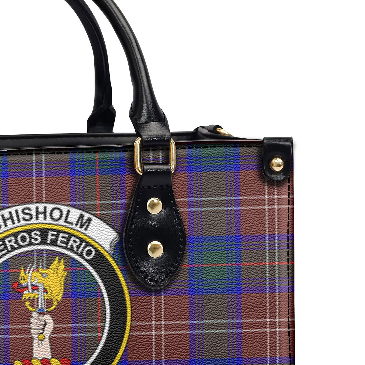 Chisholm Hunting Modern Tartan Crest Leather Handbag