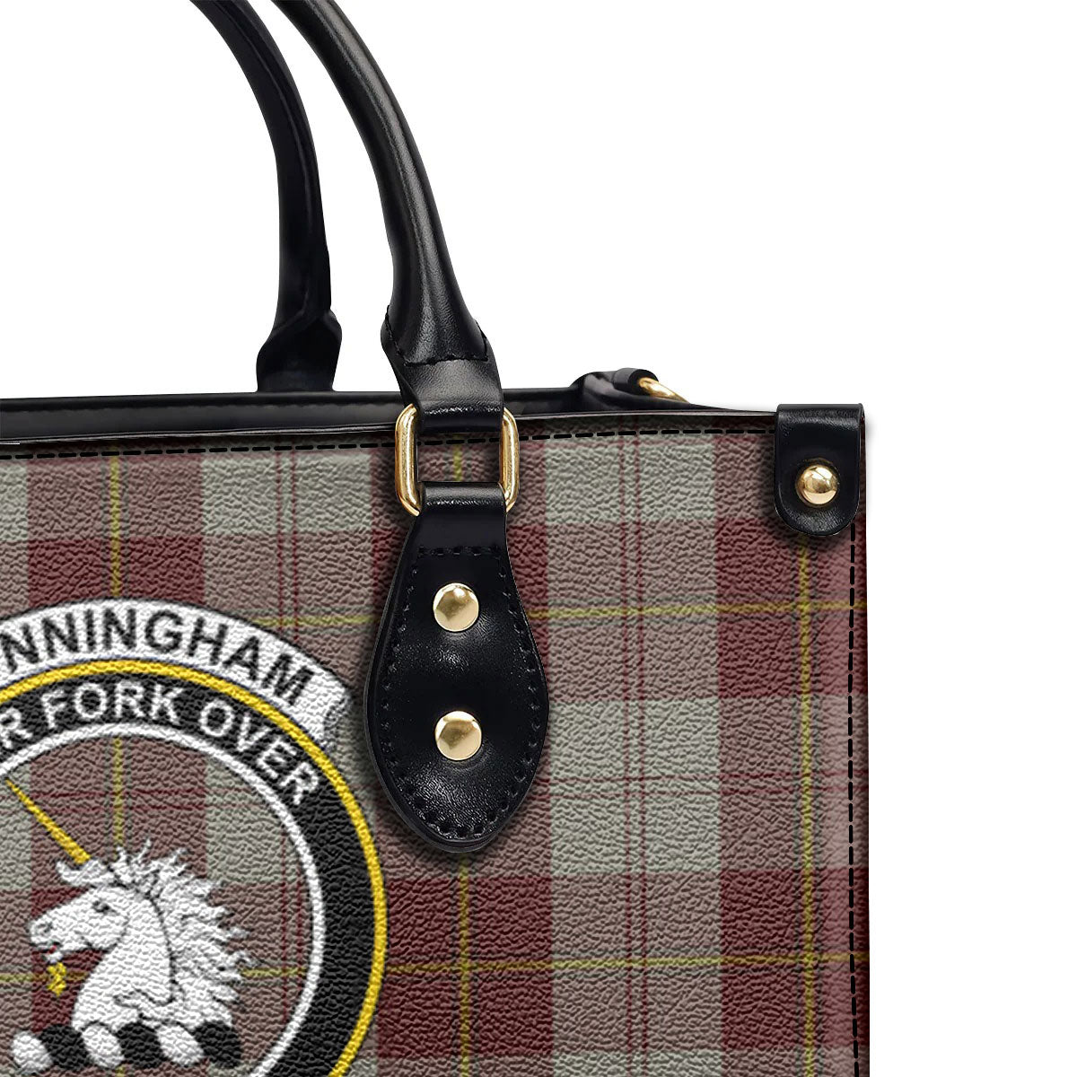 Cunningham Burgundy Dancers Tartan Crest Leather Handbag