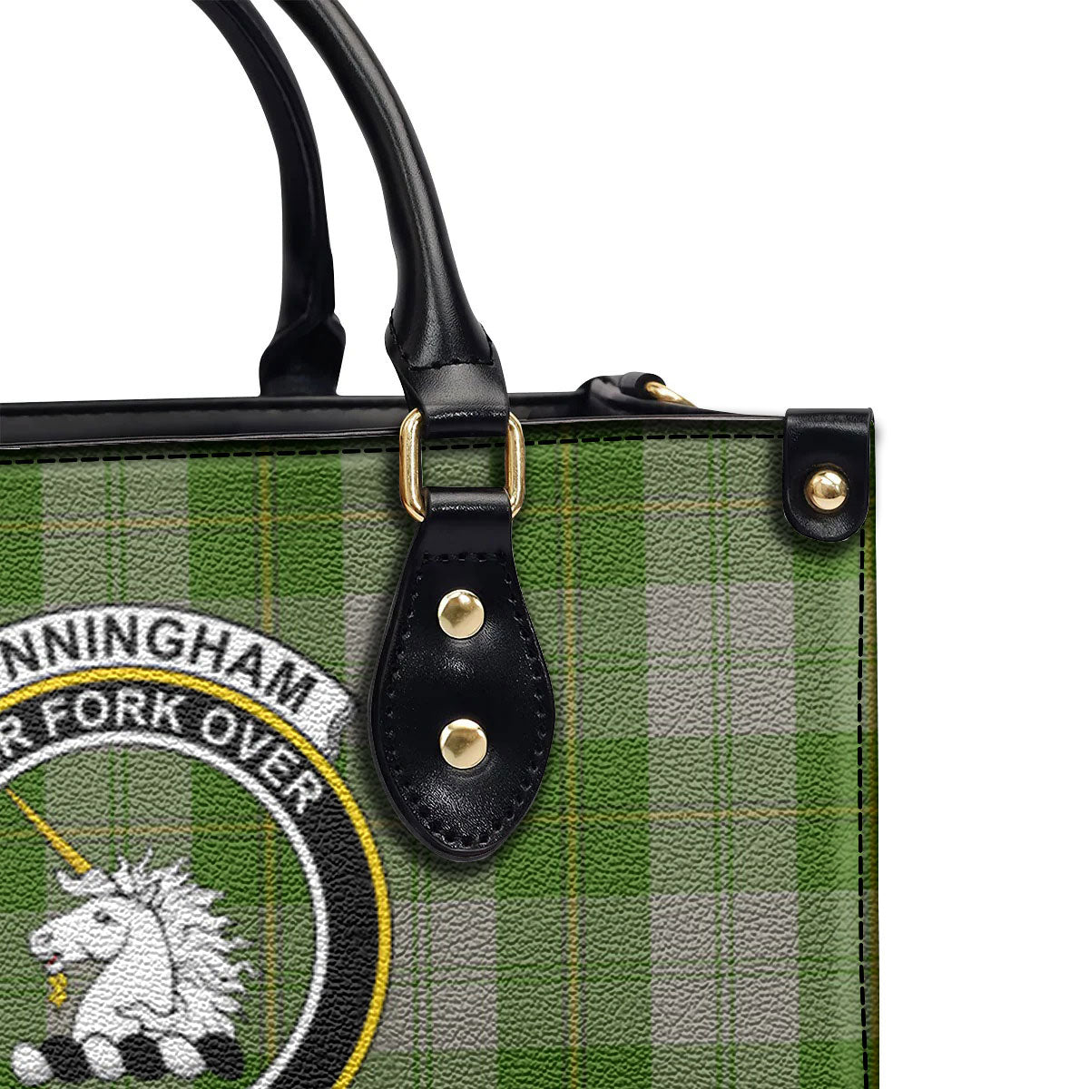 Cunningham Dress Green Dancers Tartan Crest Leather Handbag