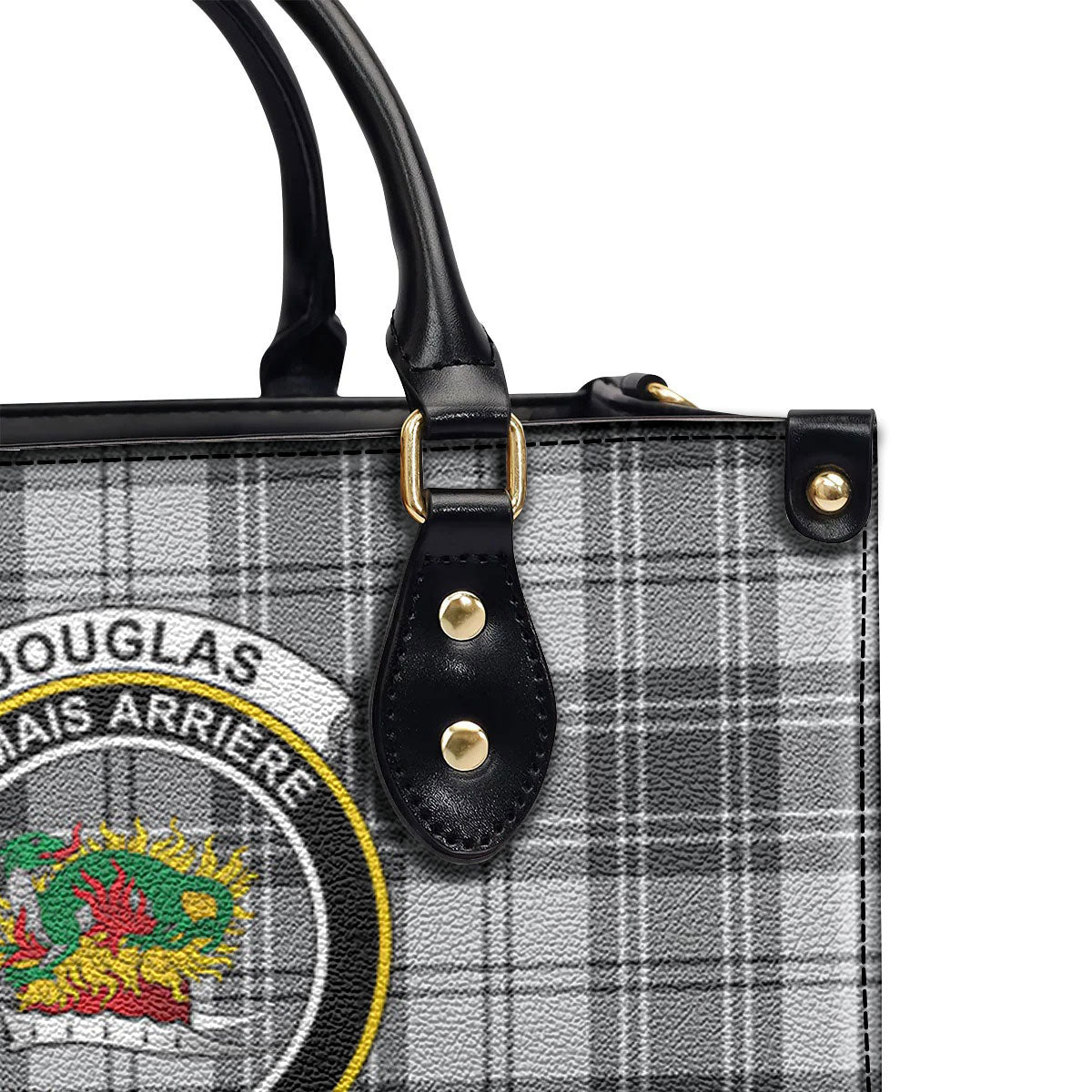 Douglas Grey Modern Tartan Crest Leather Handbag