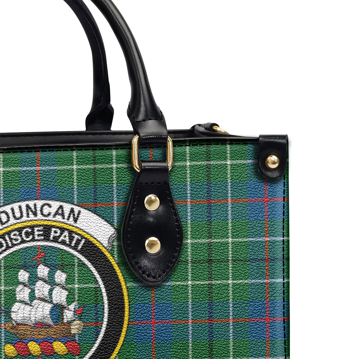 Duncan Ancient Tartan Crest Leather Handbag