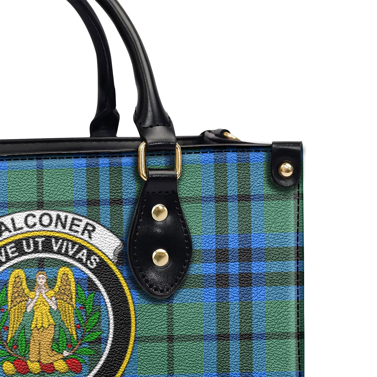 Falconer Tartan Crest Leather Handbag