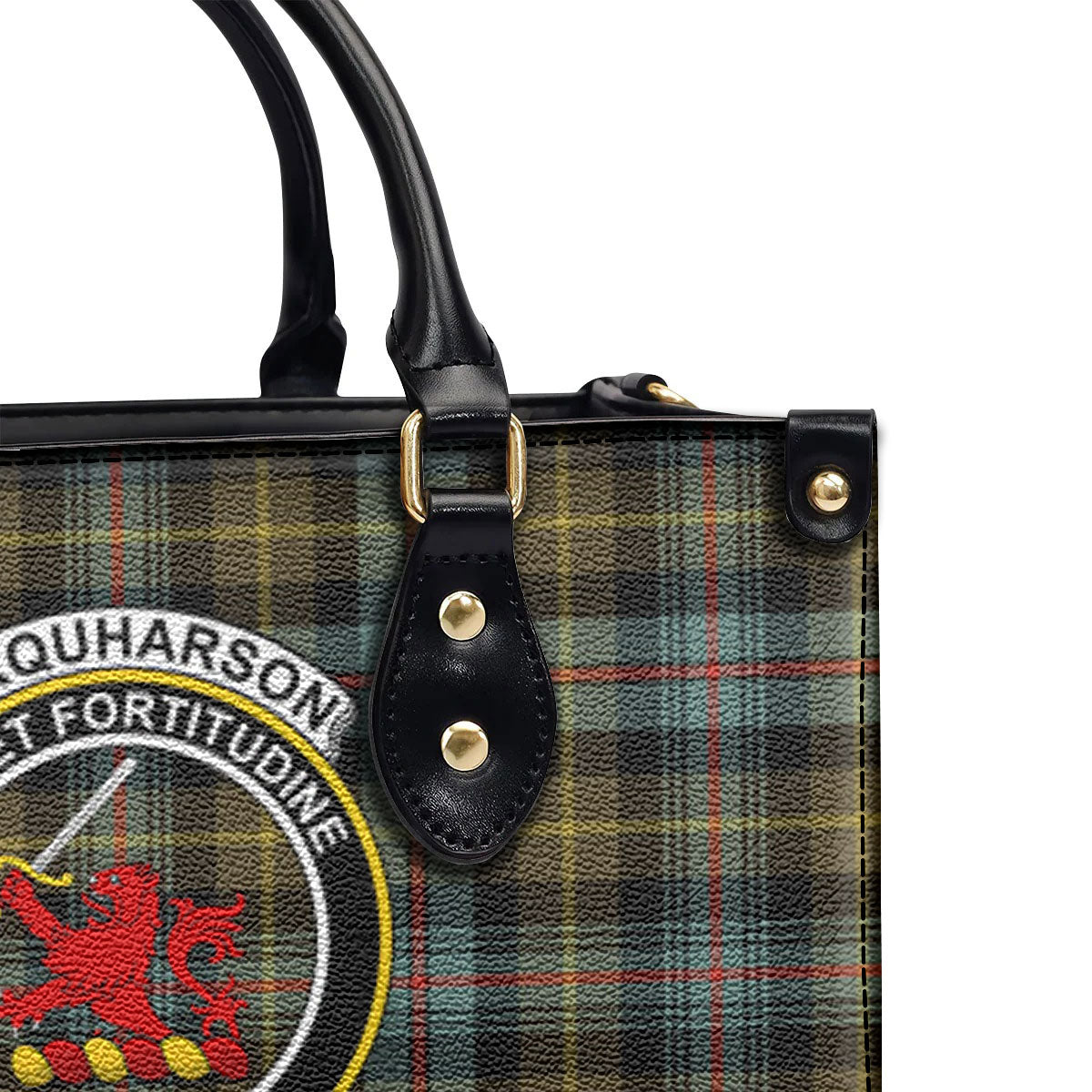 Farquharson Weathered Tartan Crest Leather Handbag