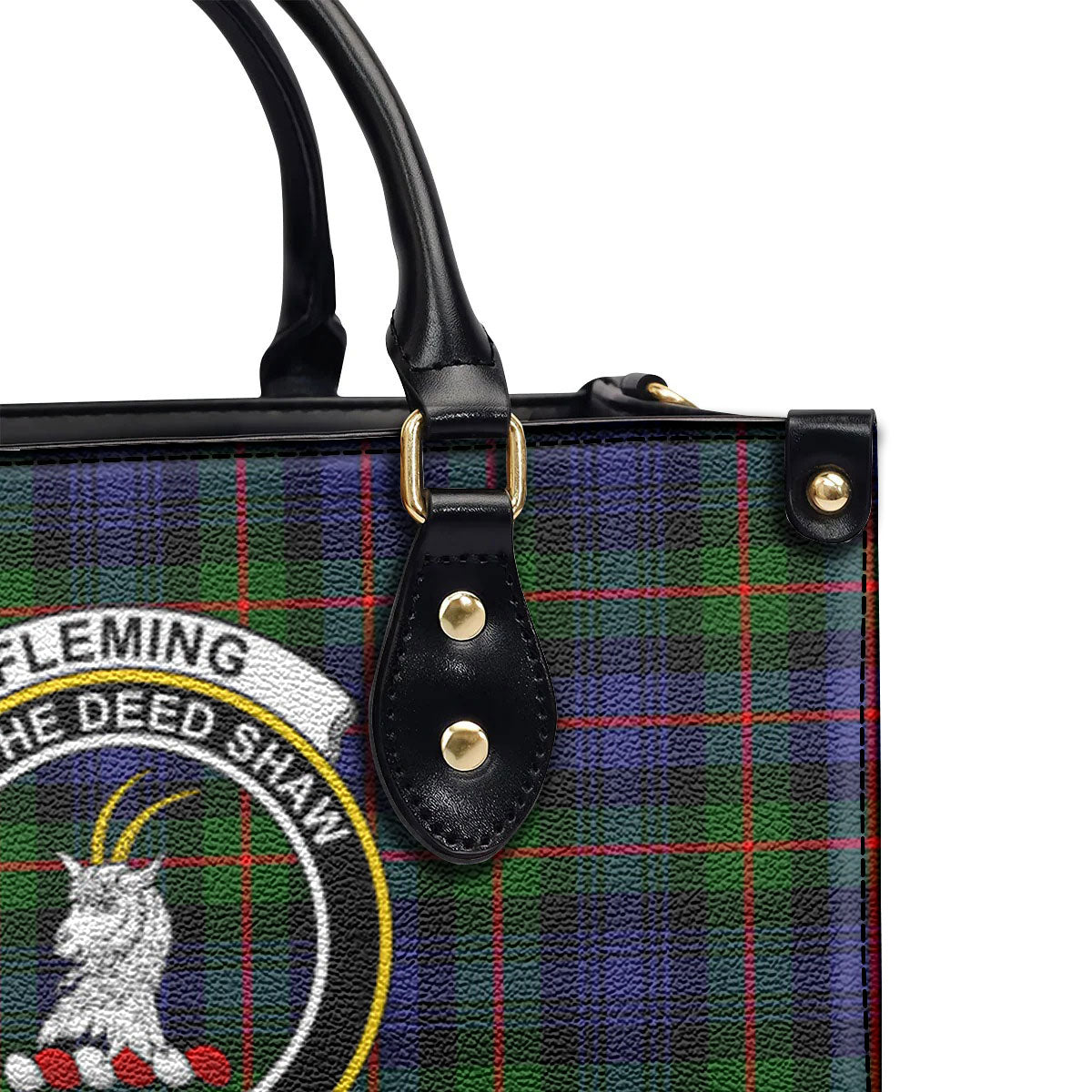 Fleming Tartan Crest Leather Handbag